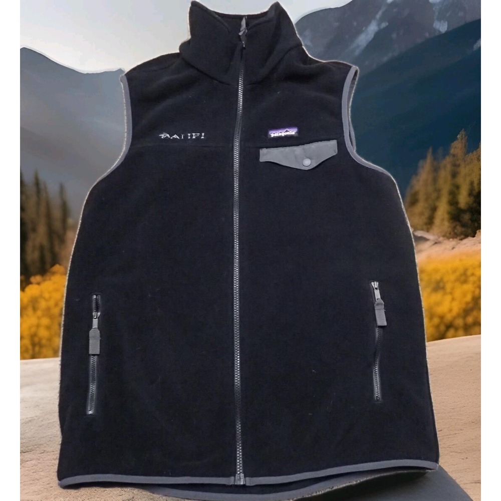 Patagonia Synchilla Fleece Vest Mens M Black Excellent Full Zip Logo Pocket